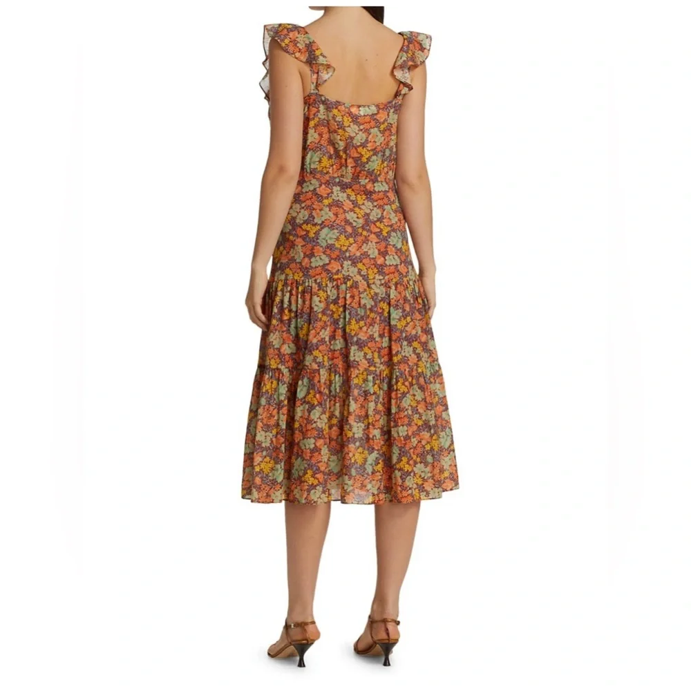 Veronica Beard Malgosia Floral-Print Button-Front‎ Ruffle cottage Midi Dress